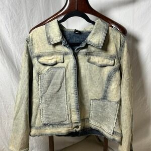 Vintage FUBU‎ Womens Size 1X Faded Spell Out Stretch Denim Jean Trucker Jacket